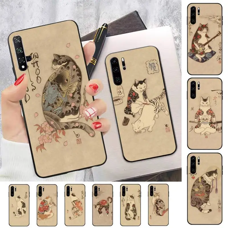 

Vintage Japanese samurai cat tattoo cat Phone Case for Huawei Honor 10 i 8X C 5A 20 9 10 30 lite pro Voew 10 20 V30