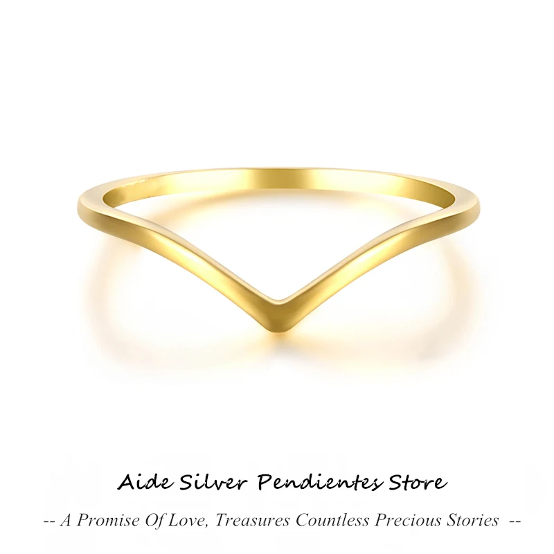 

AIDE Minimalist Thin Line V-shaped Adjustable Rings For Women Girl Authentic 9K 10K 14K 18K 24K Solid Gold Ring Bijoux Femme