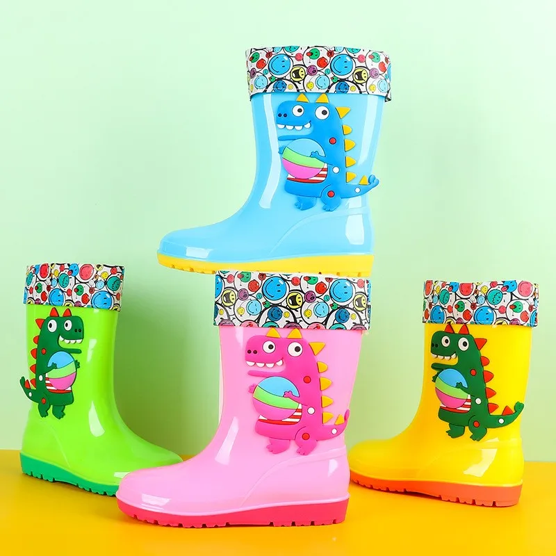 

Kids Rainboots Boys Rubber Boots Cartoon Dinosaur Girls Water Shoes PU Children Rain Boots Waterproof Four Seasons Removable