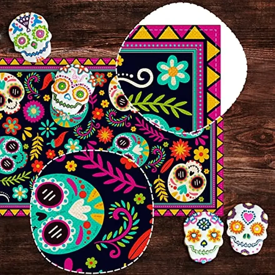 Мексиканские льняные дорожки для стола День мертвых Декор на Хэллоуин Скатерти с