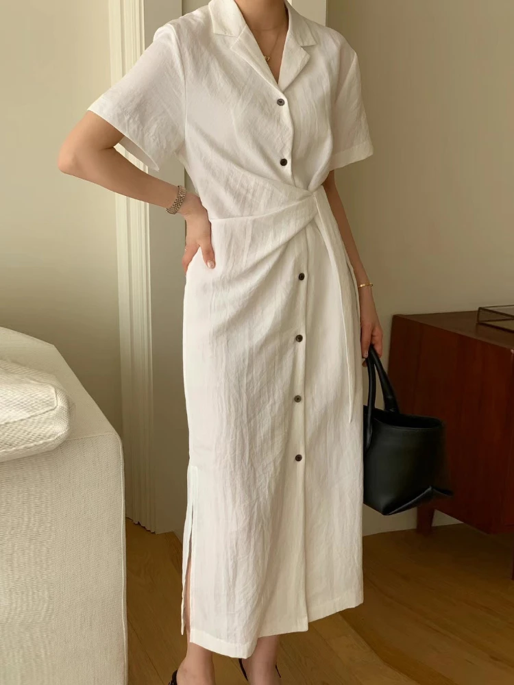 

Французское темпераментное платье Korobov, костюм с воротником и поясом на завязках, облегающие платья, платье-рубашка с коротким рукавом, женские платья для женщин