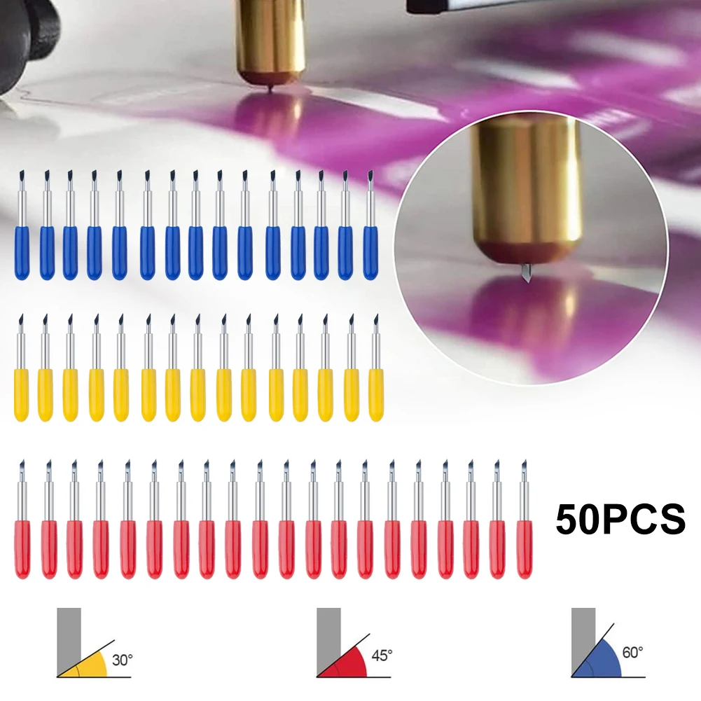 

50pcs/set Roland Cricut Plotter Blade 30/45/60 Degrees Knife Cutter Blades Vinyl Cutter Offset Knife Replacement Carving Tool