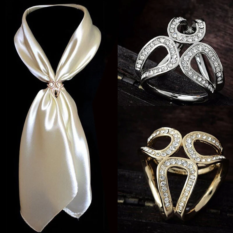 

Women Silk Scarf Buckle Ring Brooch Metal Hollow Crystal Brooches Shawl Ring Clip Scarves Fastener Wedding Jewelry Accessories
