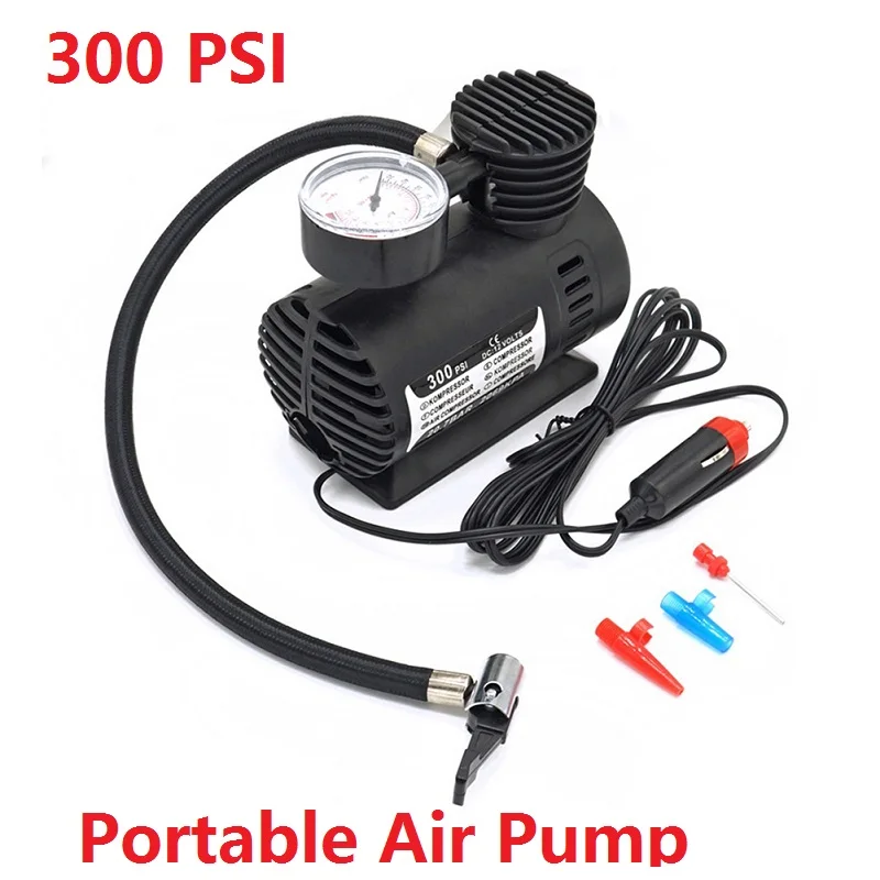 Electric Tire Inflator Pump With Gauge And Inflation Tips Rubber Hose