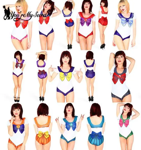 

[You're My Secret] Anime Swimwear Star Digital Printed Sailor Moon Summer Short Sleeve One Piece Swimsuit Slimming Beach Wear
