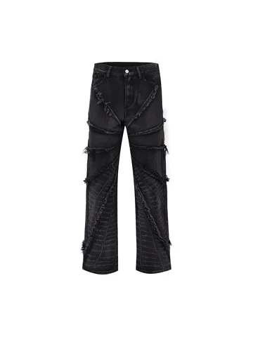 Мужские джинсы PFNW с необработанными краями, Модные Винтажные повседневные Прямые брюки в стиле ретро, модель 28W2438 на зиму, 2023