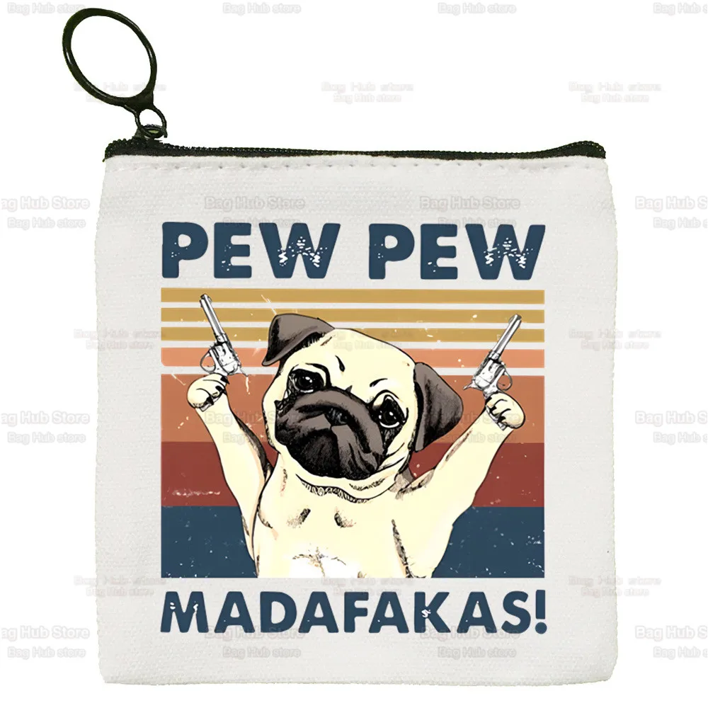 Pug Dog Animal Pet Cartoon Canvas Coin Purse Custom Logo Storage Pouch Canvas Bag  New Coin Bag Key Coin Purse
