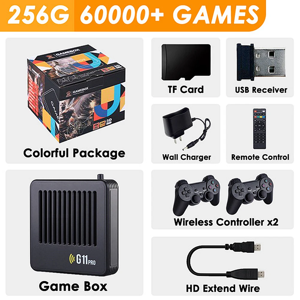 

G11 Pro Game Box 4K HD TV Game Stick Video Game Console 256G Built in 60000+ Retro Games 2.4G Wireless Gamepad For PSP/PS1/N64