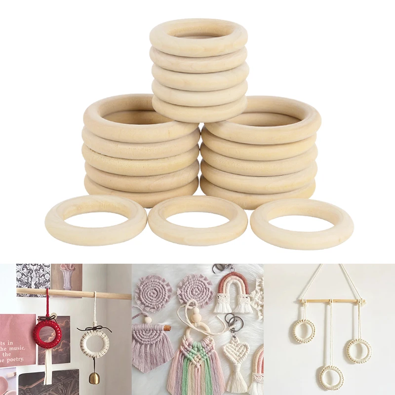 

5pcs Wooden Ring Baby Teether Circle Natural Wood Rodent Teething Ring Toy Baby Nursing DIY Bracelet Ornament Making Accessories