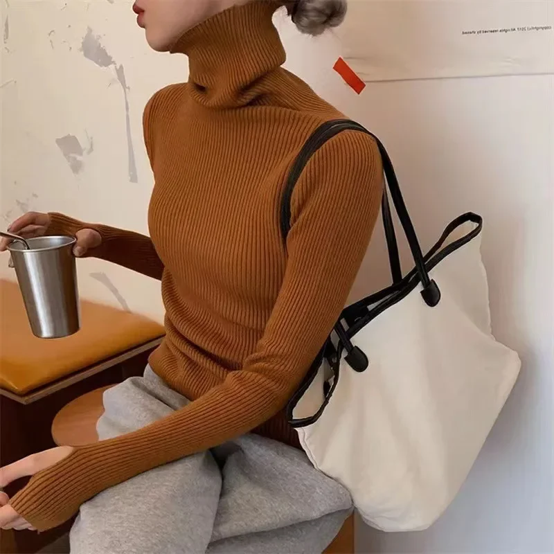 Women's Polo/Turtle Neck Sweater New 2024 High-End Feel Soft and Supple Knit Base Layer Thickened Inner Pile Top |