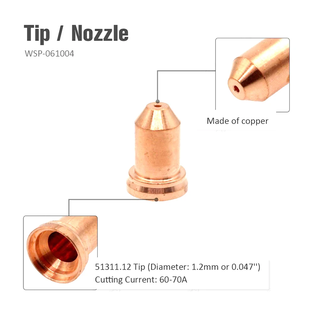 Plasma Cutter Kit Torch Nozzle Accessories IPT-80 PT-80 PT80 Replacement 1.2mm Tips 52558 51311.12 60pcs Factory
