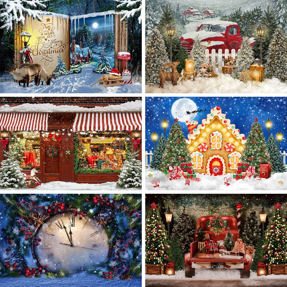 

Merry Christmas Backdrops Winter Snow Santa Claus Christmas Tree Gift Photocall Photo Background Happy New Year Party Photozone