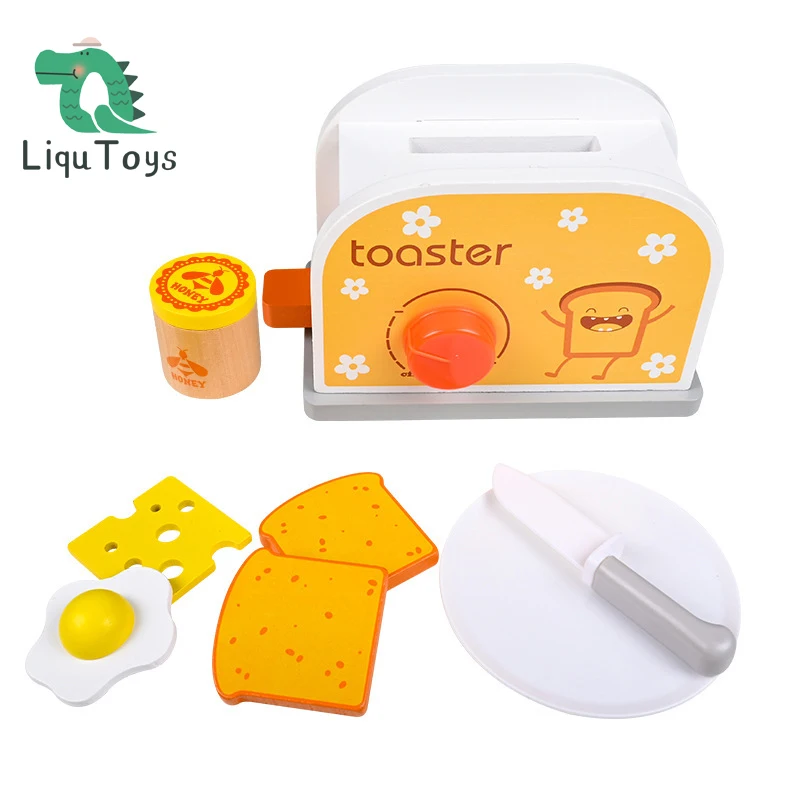 

LIQU Wooden Kitchen Toys,Pop Up Toaster Play Bread Maker Toddler Kitchen Accessories for Early Education Kitchen Pretend Games