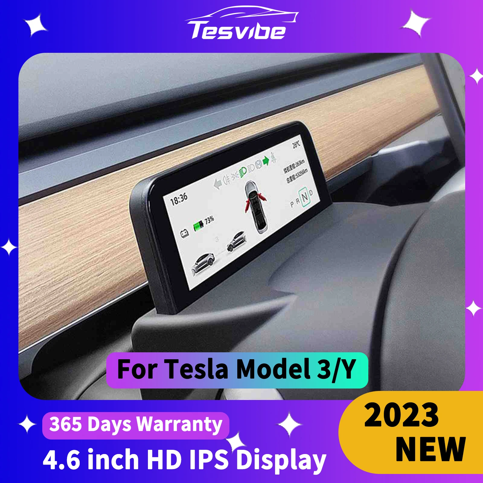 

Tesvibe Dashboard 4.6 "Smart LCD Watch Speed Up Display for Tesla ModelY/3