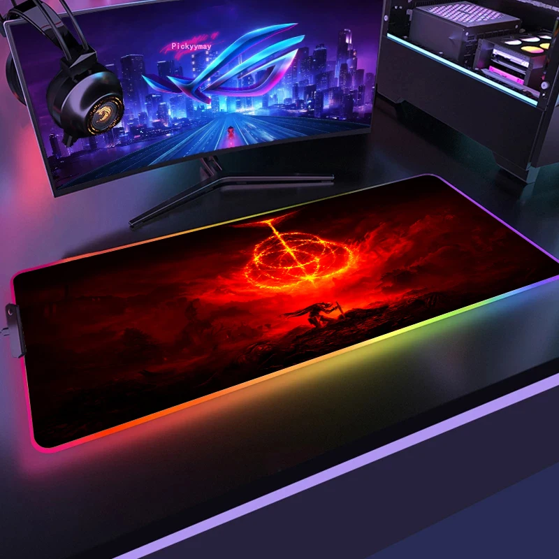 

Elden Ring RGB Mousepad 900x400x3mm Cloud Gaming Mouse Pad Gamer Mat Computer Desk Padmouse Keyboard Colorful Locrkand Play Mats