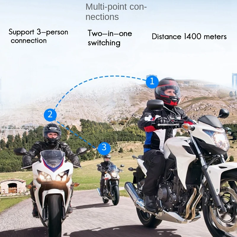 

V3 PLUS Motorcycle Helmet Bluetooth Headset BT5.0 Double 1400M Intercom Riding Wireless Call Headset IP65 Waterproof