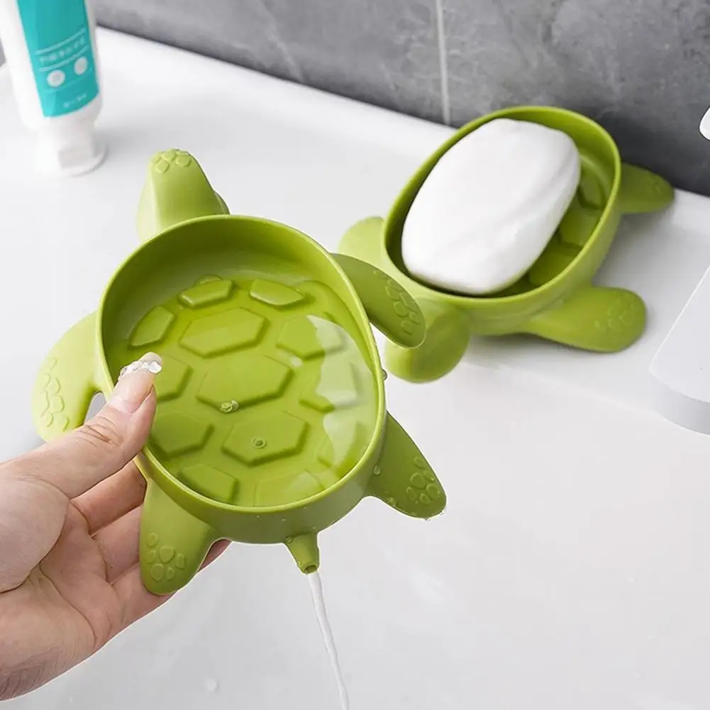 

Soap Box With Groove Design Cute Turtle Shape Soap Holder Tray Anti-slip Bathroom Storage For Home Kitchen Supplies For Shower