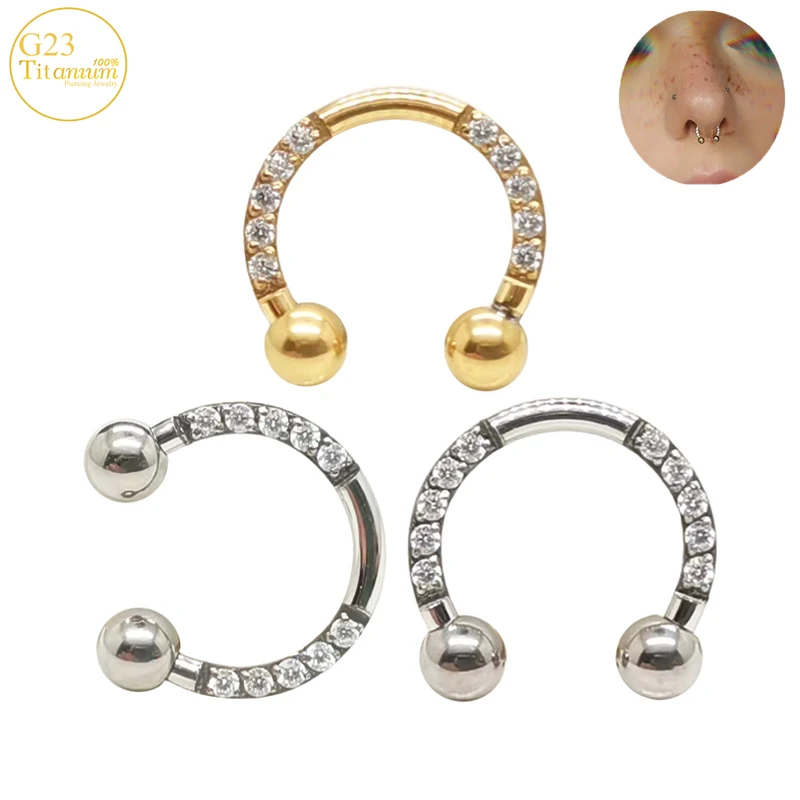 

Septum Piercing Nose Rings F136 Titanium Earrings Zircon Barbell Horseshoe Hoop Cartilage Tragus Helix Piercing Body Jewelry 16G