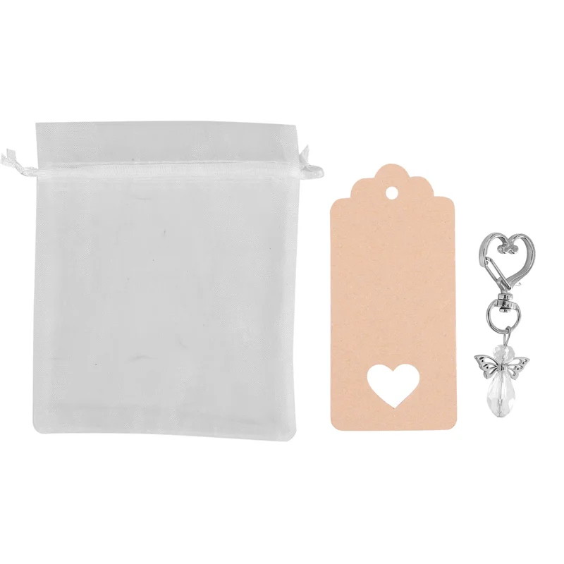 

30 Pcs Angel Keychain Souvenir Wedding Gifts Baby Shower Favor Gifts Set with Tag Drawstring Candy Bag