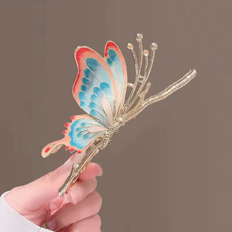 Fashion Elegant Painted Butterfly Hairpin Hair Accessories for Women Gifts Back of The Head Shark Grab Clips Headdress Jewelry