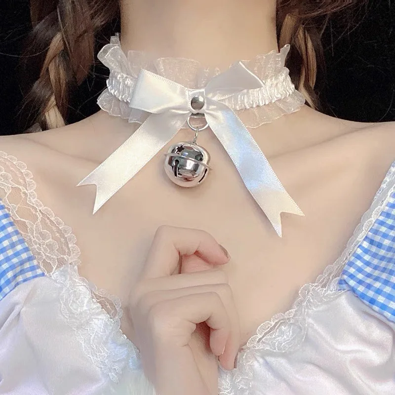 Lace Bowknot Bell Pendant Choker Necklace Kawaii Lolita Sexy Neck Collar Dress Girls Cosplay Party Jewelry Goth Punk Jewelry