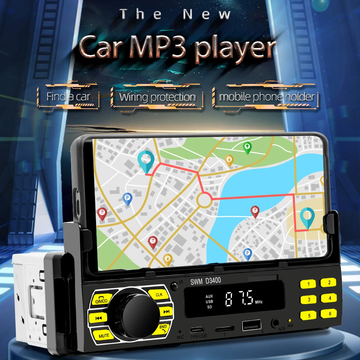 

Автомобильная стереосистема Bluetooth, многофункциональная автомобильная стереосистема, mp3-плеер, громкая связь, вход Aux, дисплей для автомобиля