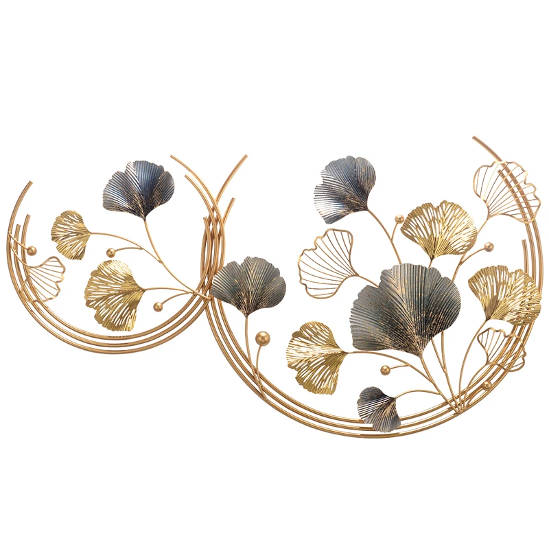 

Modern Wrought iron 3D Ginkgo Leaf Wall Hanging Ornament Home Livingroom Wall Sticker Decoration Hallway Porch Wall Mural Crafts