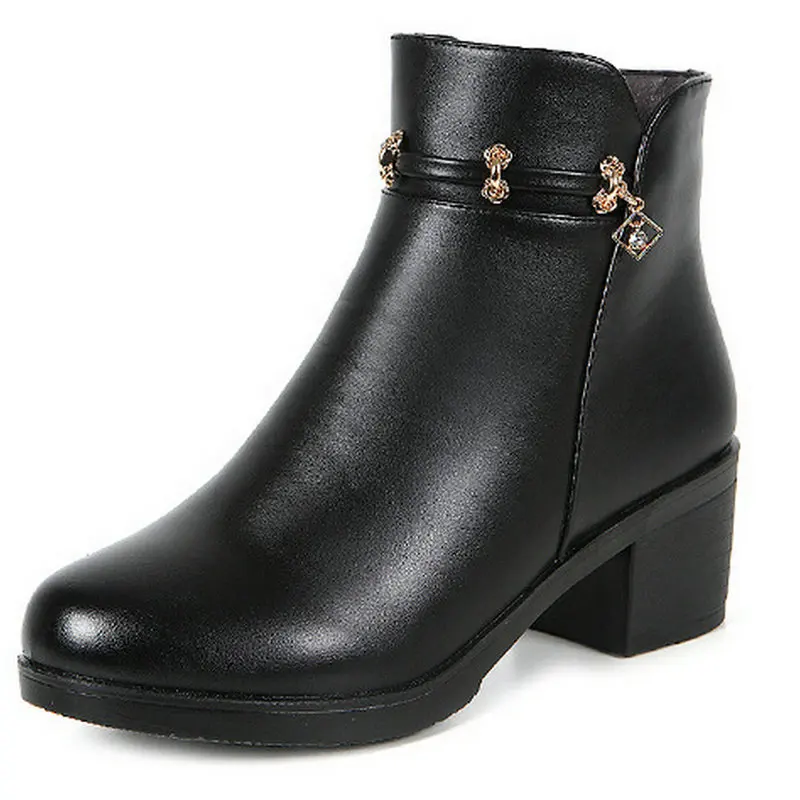 2025 новые модные женские ботильоны из натуральной кожи теплые ботинки на меху с