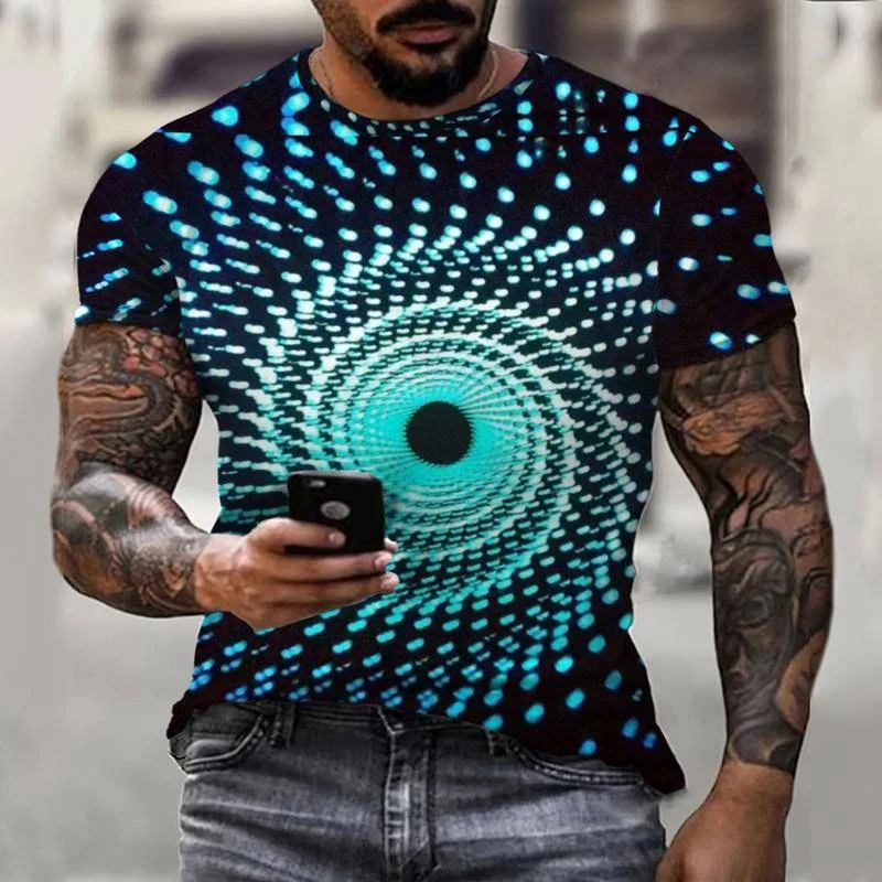 

Черно-белая мужская футболка с абстрактным 3D-принтом иллюзии, модная повседневная Уличная одежда с короткими рукавами, большие размеры