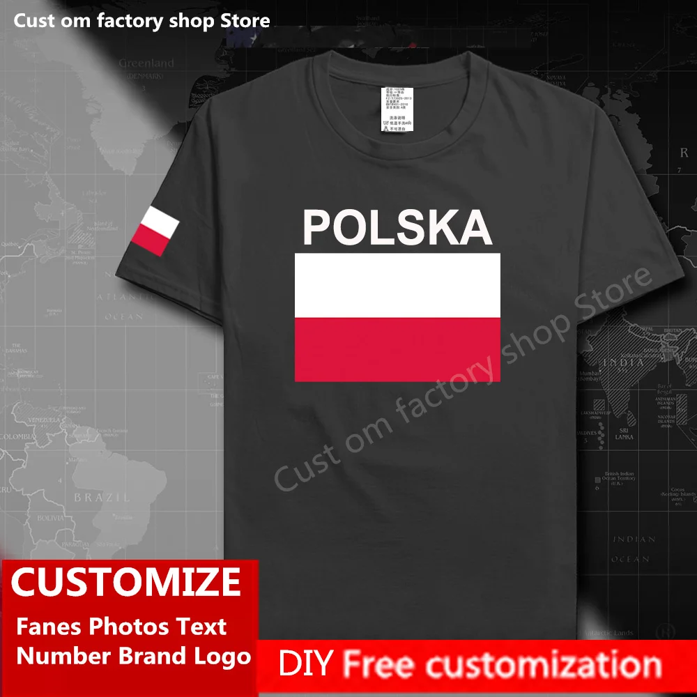 

Государственный флаг польской Футболка «сделай сам», изготовленная на заказ, Джерси с названием фаната, логотип бренда, хлопковые футболки, мужские и женские свободные повседневные спортивные футболки