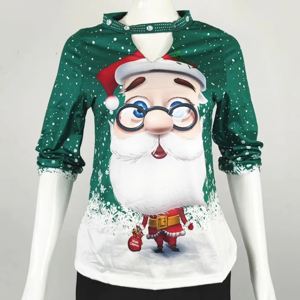 

2022 Women Spring Shirt Pullover Christmas Shirt Cartoon Print Santa Claus O Neck Rhinestone Slim Spring T Shirt Blouse футболка