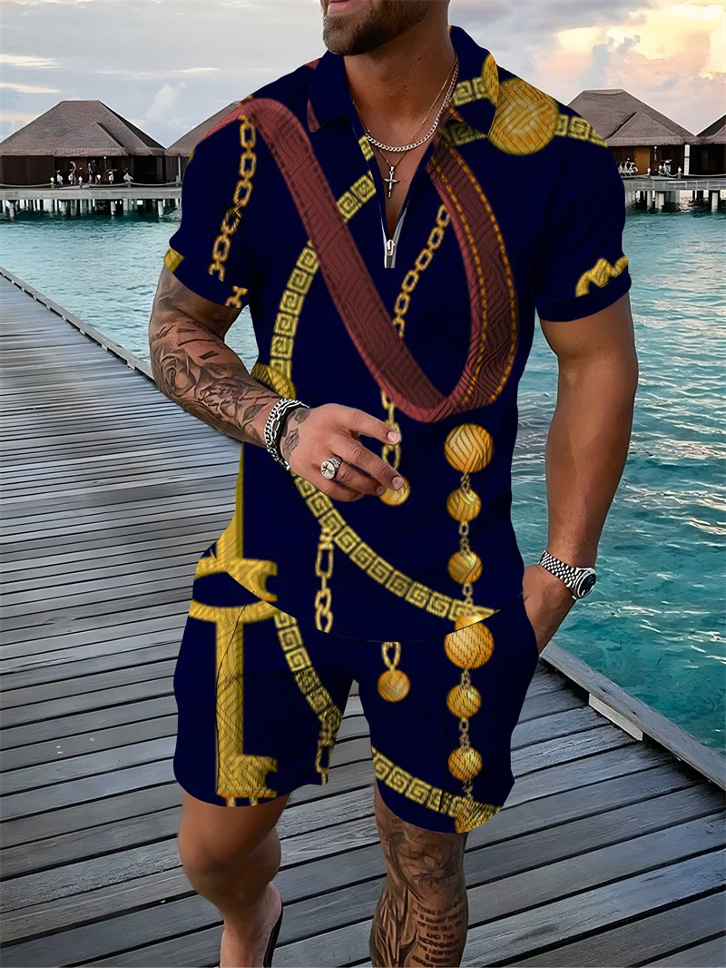 Костюм спортивный мужской с принтом цепей роскошная повседневная одежда