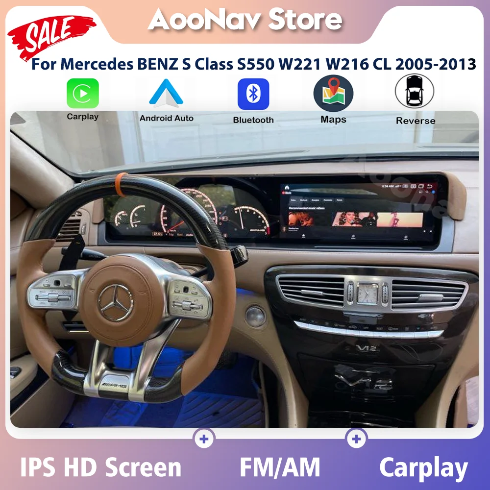 

Автомагнитола на Android 12 для Mercedes BENZ S Class S550 W221 W216 CL 2005-2013, стерео Мультимедийный Плеер carplay
