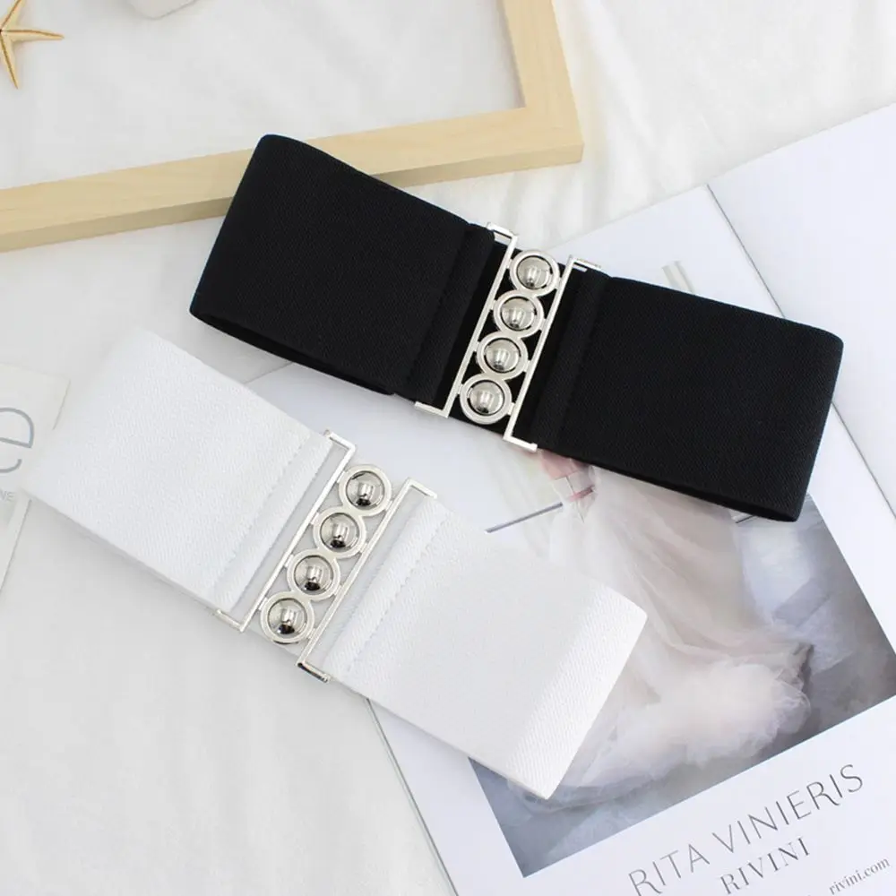 

All-match Fashion Design Metal Buckle Temperament Women Waist Belt Adjustable Waistband Elastic Cummerbund Corset Belt