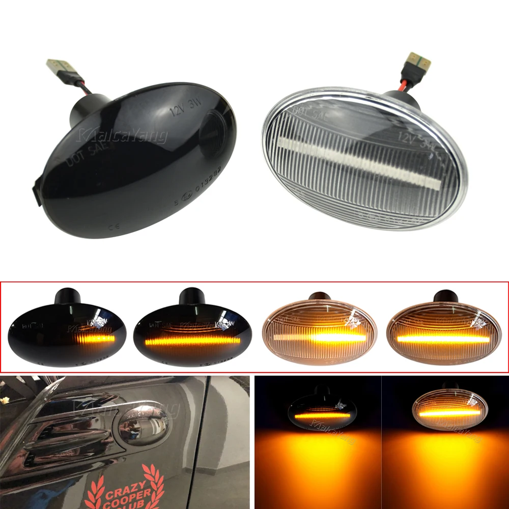 2x For MINI Cooper R56 R57 R58 R59 2007-2013 Flowing Dynamic LED Side Marker Light Flowing Side Repeater Blinker Lamp