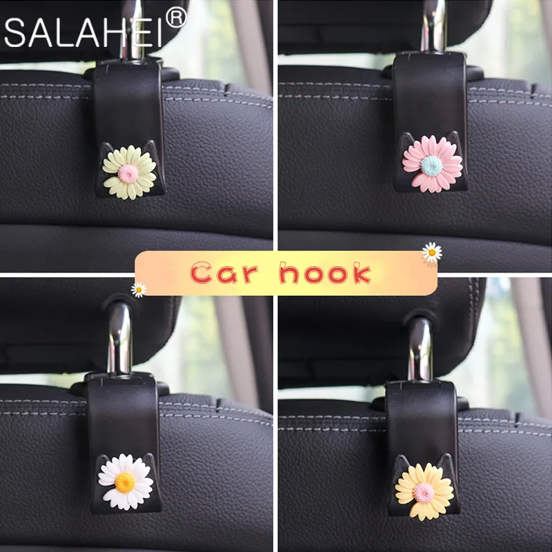 

2PC Cartoon Cute Flower Car Seat Headrest Hook For Handbag Purse Bags Clothes Coats Car Interior Accessories Storage Holder Hook