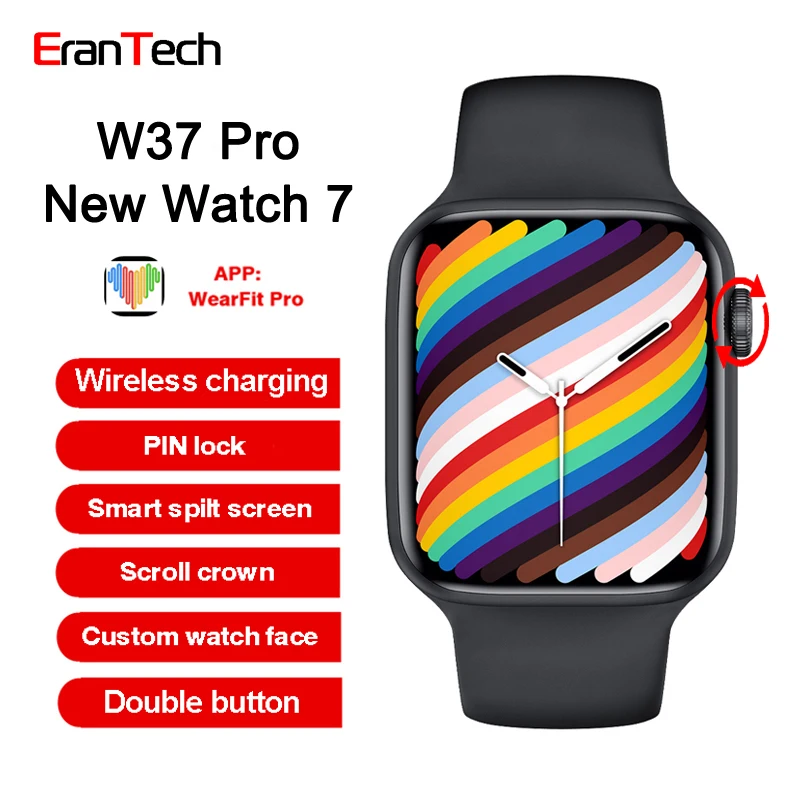 

IWO W37 Pro 2021 новые умные часы 14 Pro серии 7 Беспроводная зарядка Bluetooth Вызов раздельный экран блокировка паролем спортивные Смарт-часы