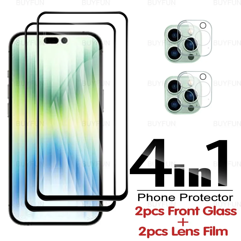 

4in1 Front Tempered Glass For Apple iPhone 14 Pro 6.1inch safety screen protector For iphone 14 iphne iphon 14 pro max Lens Film
