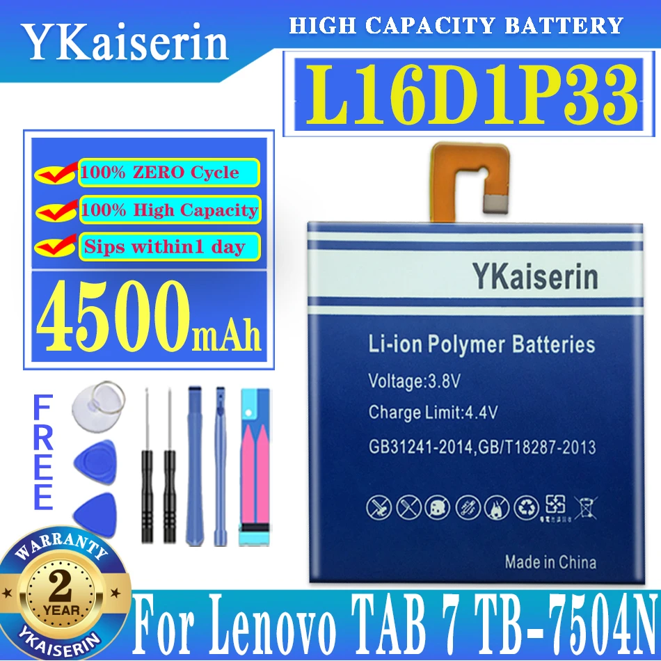 

YKaiserin For Lenovo L16D1P33 4500mAh Battery For Lenovo TAB 7 TAB7 TB-7504N TB-7504F 7504X Batteries + Free Tools