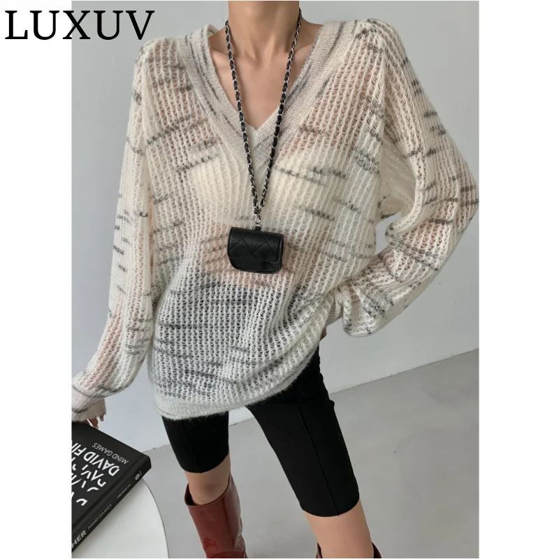 LUXUV Women's Sweaters With Throat CardigansTurtleneck Knitted Pull Cardigans Sweatshirt Scales Jersey Y2K Mohair Wool Coat