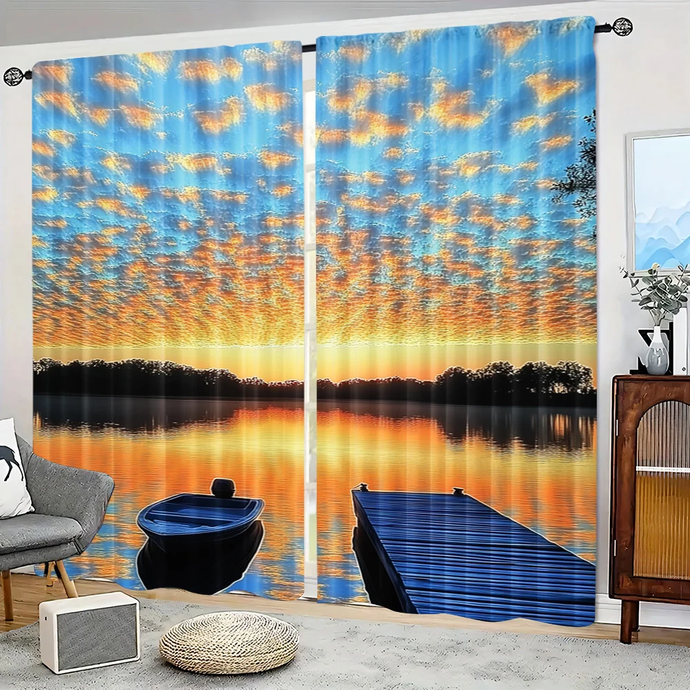 2Pcs City Scenery Curtains Sunny Day Skyline With Clouds Crowded Cityscape Living Room Bedroom Decorative Drapes G