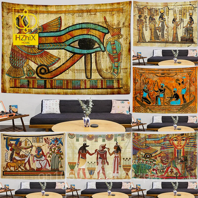 

Retro Egyptian Pharaoh Print Tapestry Home Living Room Bedroom Dining Room Video Wall Decoration Backdrops Tapestries Customized