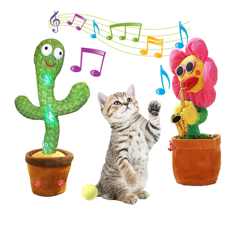 Lovely Talking Pet Toy Dancing Cactus Sun Flower Interactive Speak Talk Sound Record Repeat Toy Cat Dog Electronic Plush Toys