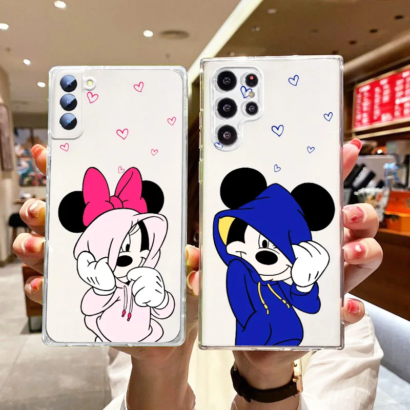

Disney Mickey Minnie Phone Case For Samsung Galaxy S22 S21 S20 FE S10e S9 S8 Ultra Plus Lite Transparent Back Cover