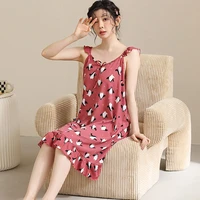 yasuk 2022 summer fashion womens casual sleepwear nightgowns loose pajamas ruffle cuffs bigsize flower cartoon print sweet