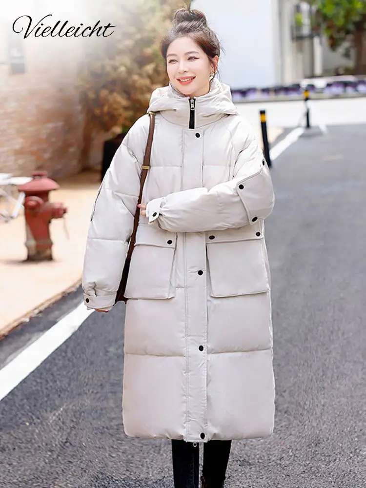 Vielleicht Long Jacket Woman Parkas Fall Winter 2022 Thicken Warm Hooded Coat Oversized Korean Fashion Loose Puffer Outerwear