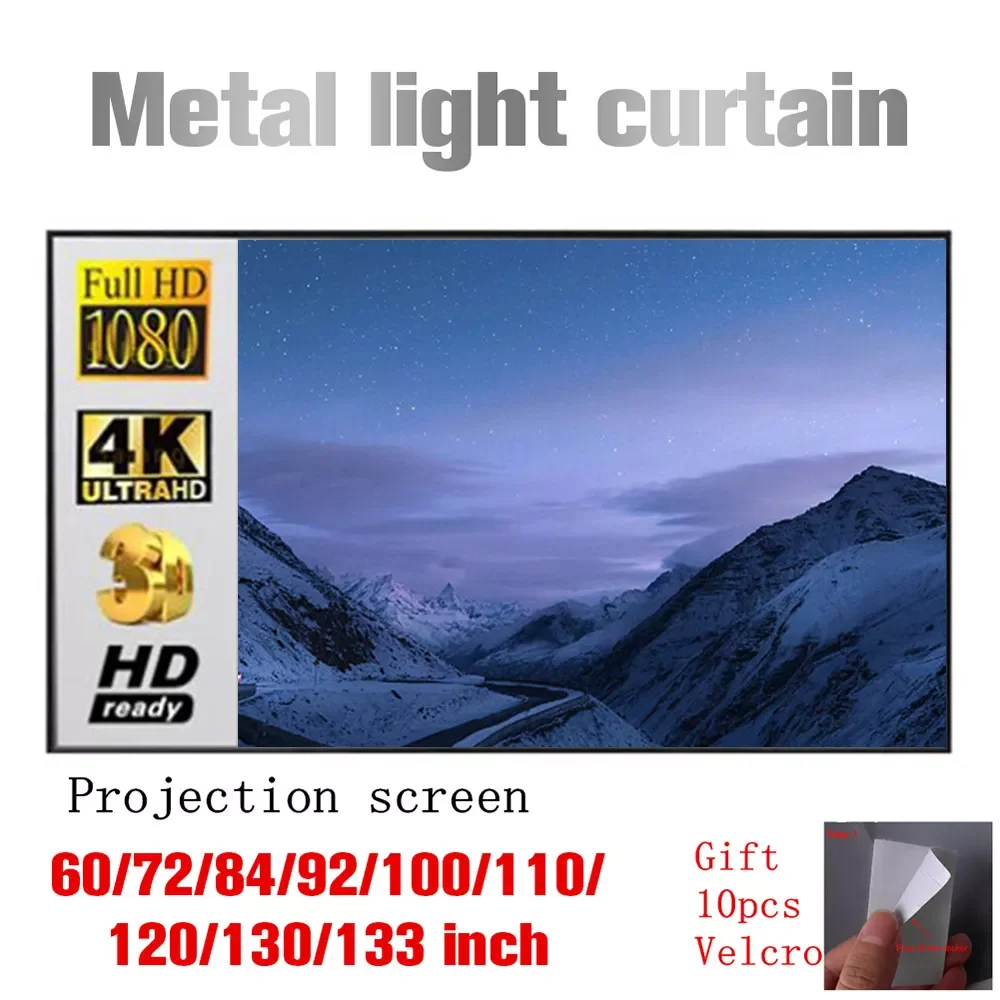 

Portable Reflective Projector Screen 16:9 Metal Light Curtain 4K HD 1080P Projection Screen for Home Outdoor Office