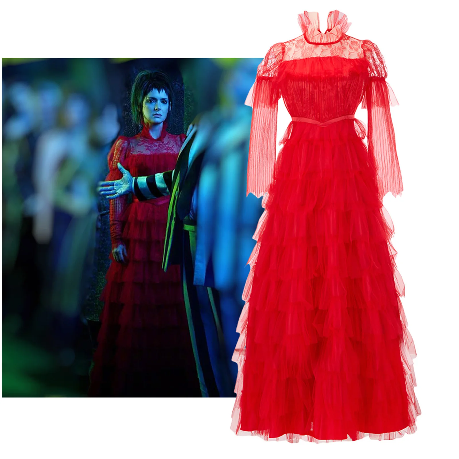 Костюм для косплея невесты Lydia Deetz средневековое красное свадебное платье с