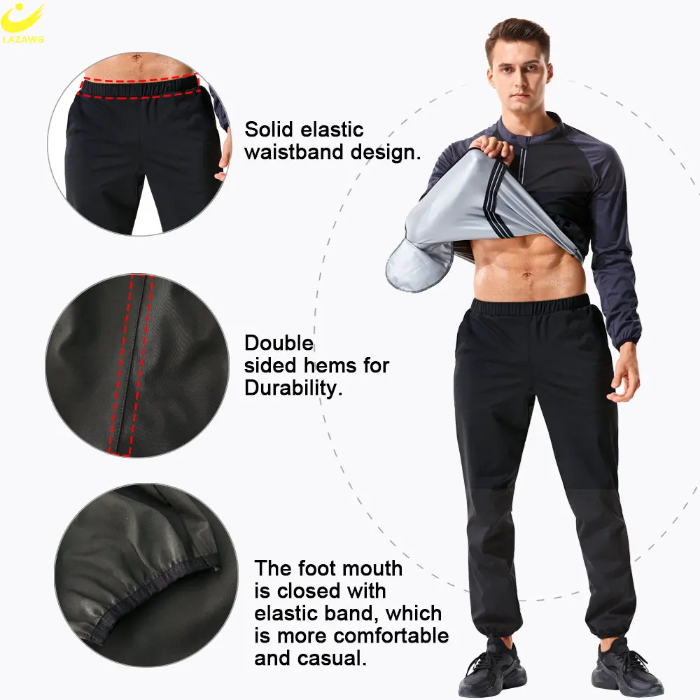 LAZAWG Sauna Leggings for Men Sweat Pants Weight Loss Trousers Workout Slimming Low Waisted Body Shaper Fat Burner Sport Gym