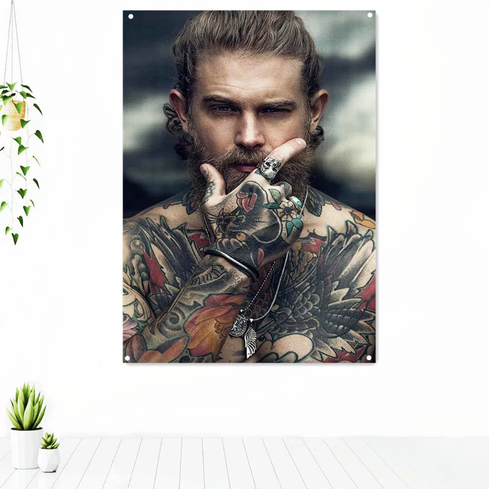 

Cool Full Body Tattoos Poster Wall Art Hanging Flag Old School Tattoo Artworks Tapestry Wall Chart Home Decor Painting Banner